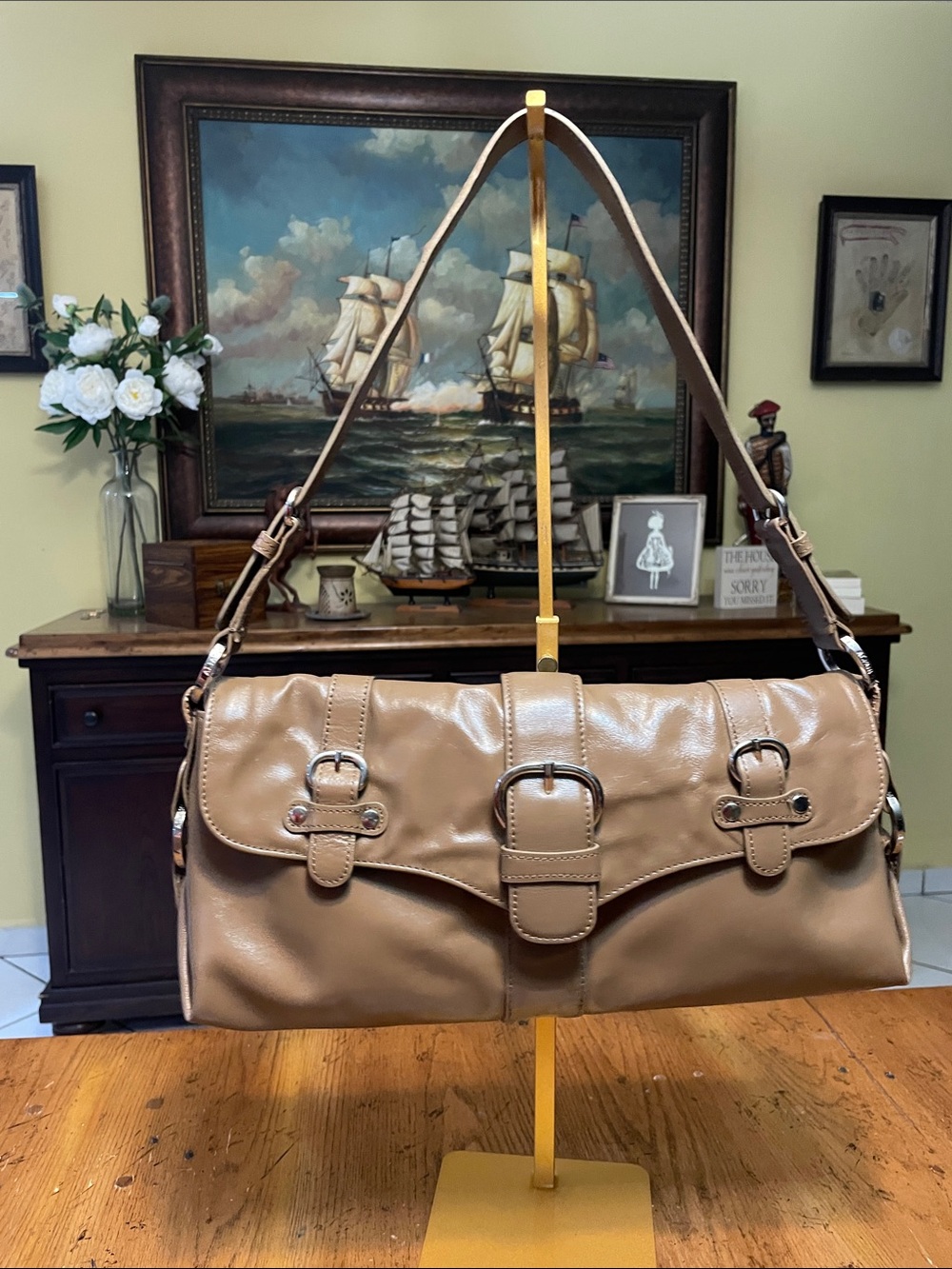 Alfani Leather Shoulder Bag in Light Brown